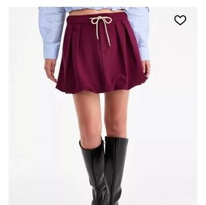 Bar III Women's Tie-Waist Bubble-Hem Mini Skirt, Women's Wine Pleated Mini Skirt